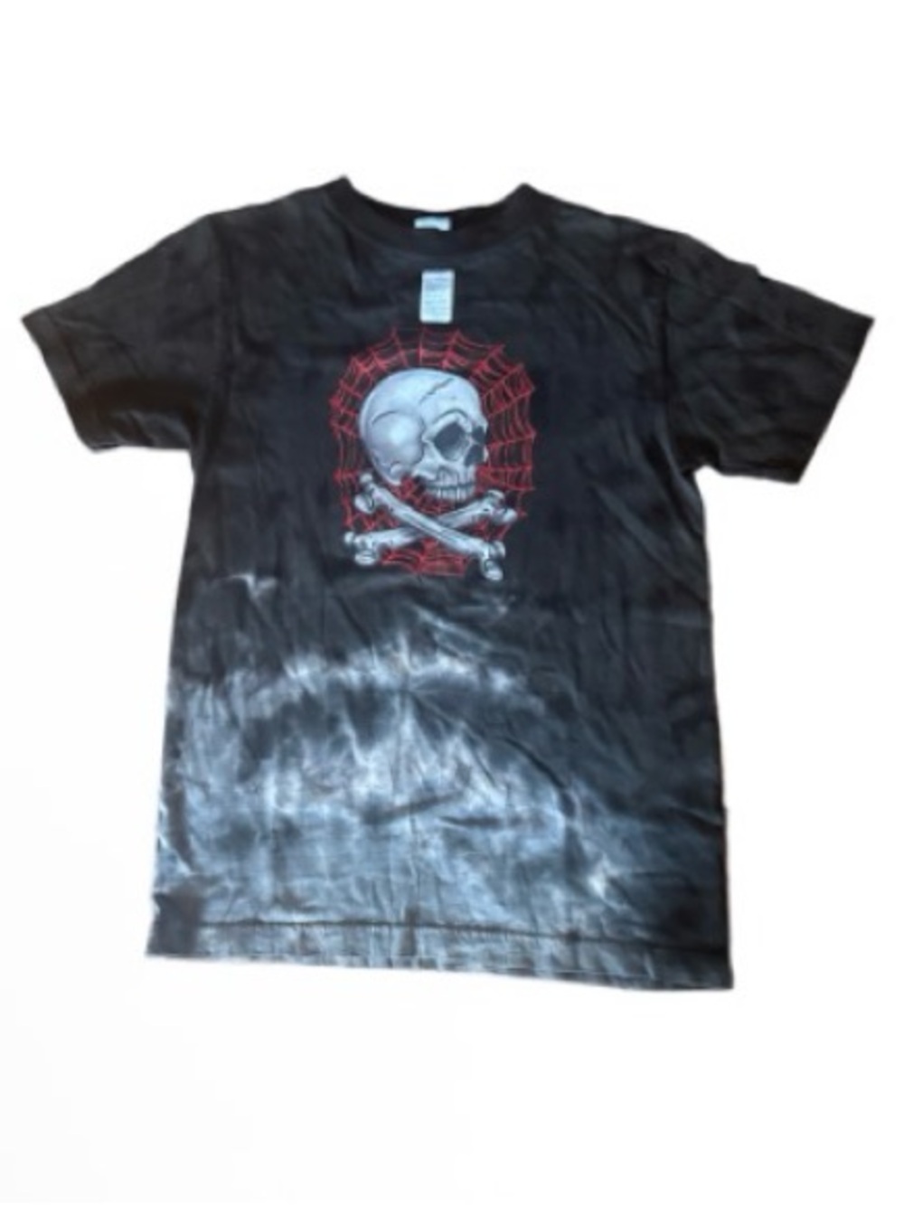 Xtreme limit y2k Black Short-Sleeve Skull Graphice Tee with Red Web Accent